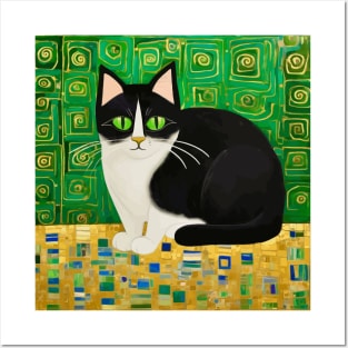 Klimt Tuxedo Cat with Green Eyes Posters and Art